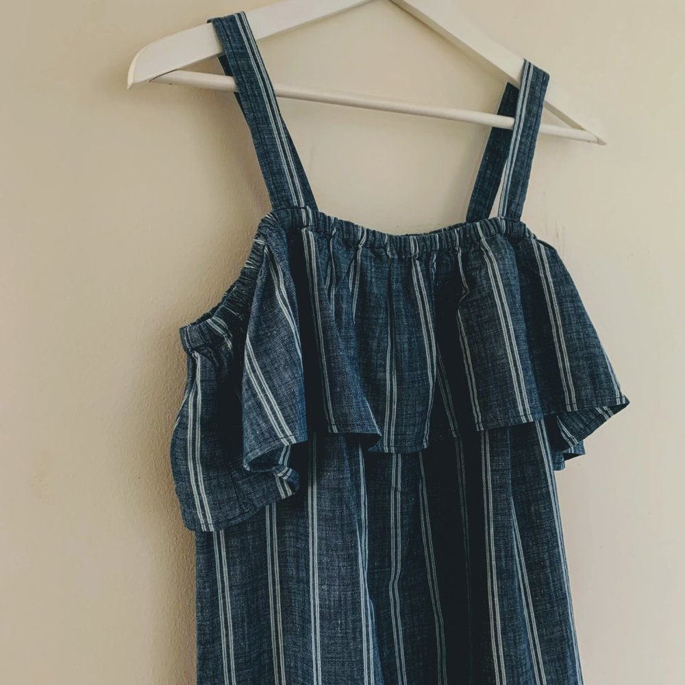 JCrew Blue Stripe Off-shoulder Ruffle Dress L